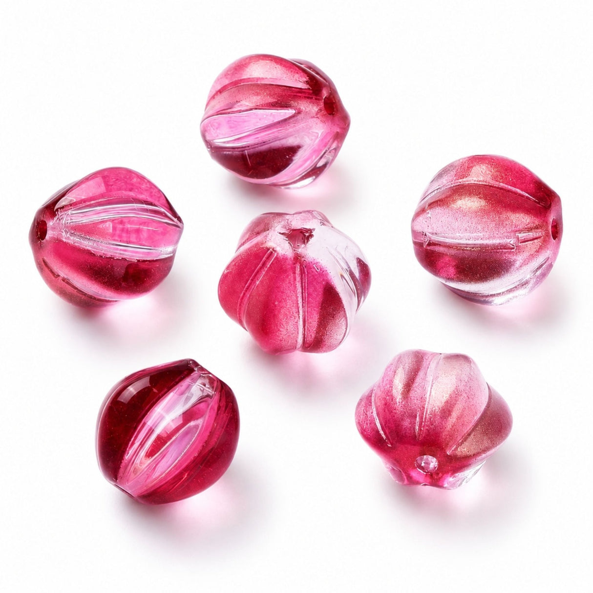 Auktion U......Glasperler – Pink Græskar Med Glitter (10,5mm) 10 stk. - Uniq Perler - 121315