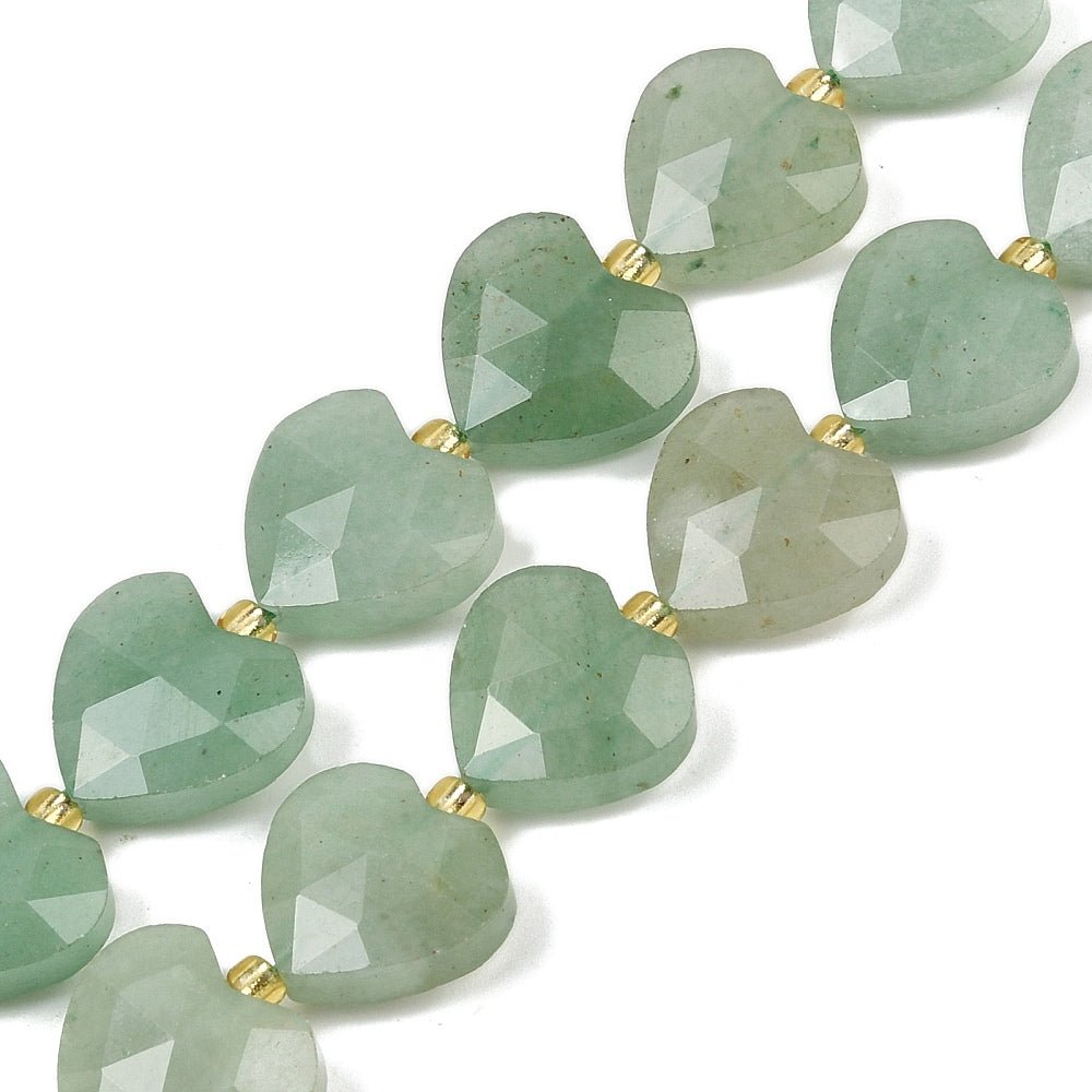 Aventurine Beads – Green, Faceted Heart (13.5x14.5x6.5mm)
