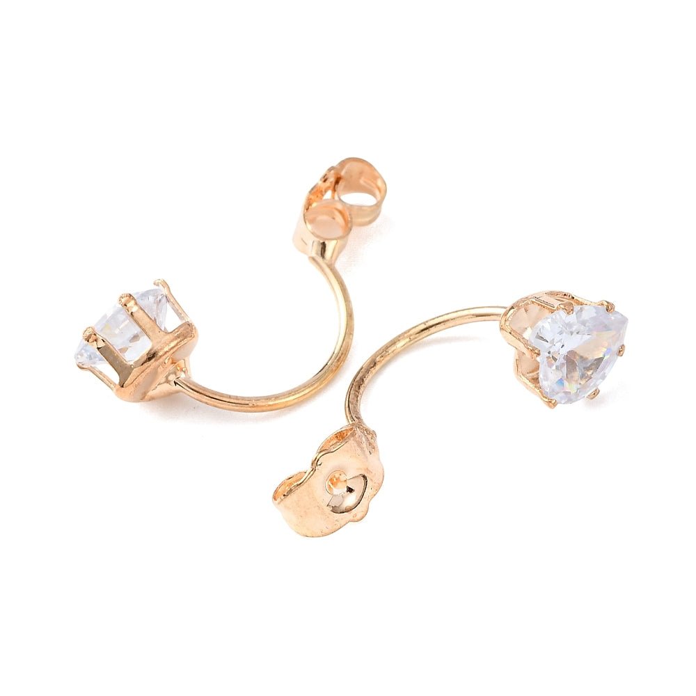 Bagstoppere – Lys Guld, Zirkonia Hjerte (26x8x12mm) 2 stk - Uniq Perler -