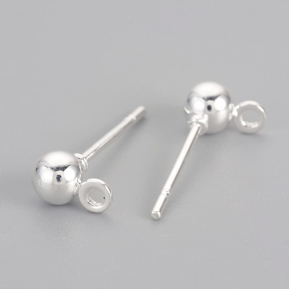 Ball Ørestikkere, Stål, Forsølvet, (15x5,5mm), 50 Par - Uniq Perler - 0001489001