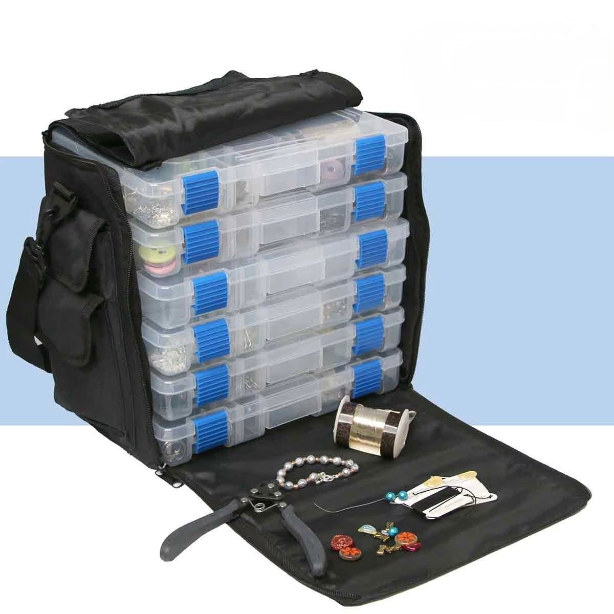 Beadsmith Opbevaringstaske Incl. 6 Bokse – Sort Lærred (33x30x20cm) - Uniq Perler -