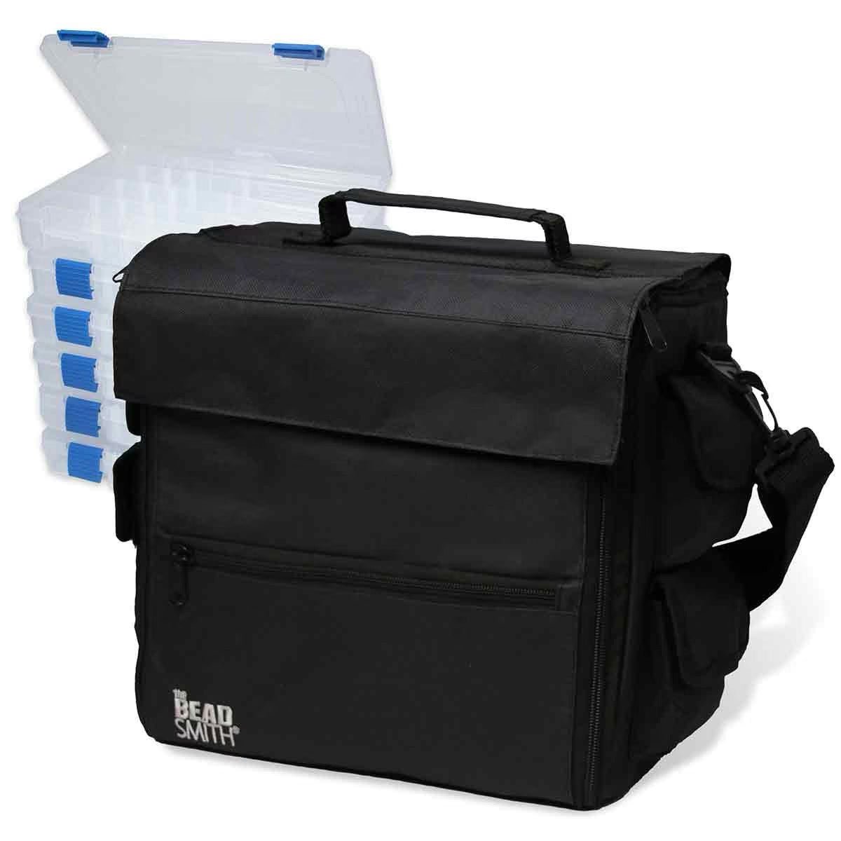 Beadsmith Opbevaringstaske Incl. 6 Bokse – Sort Lærred (33x30x20cm) - Uniq Perler -