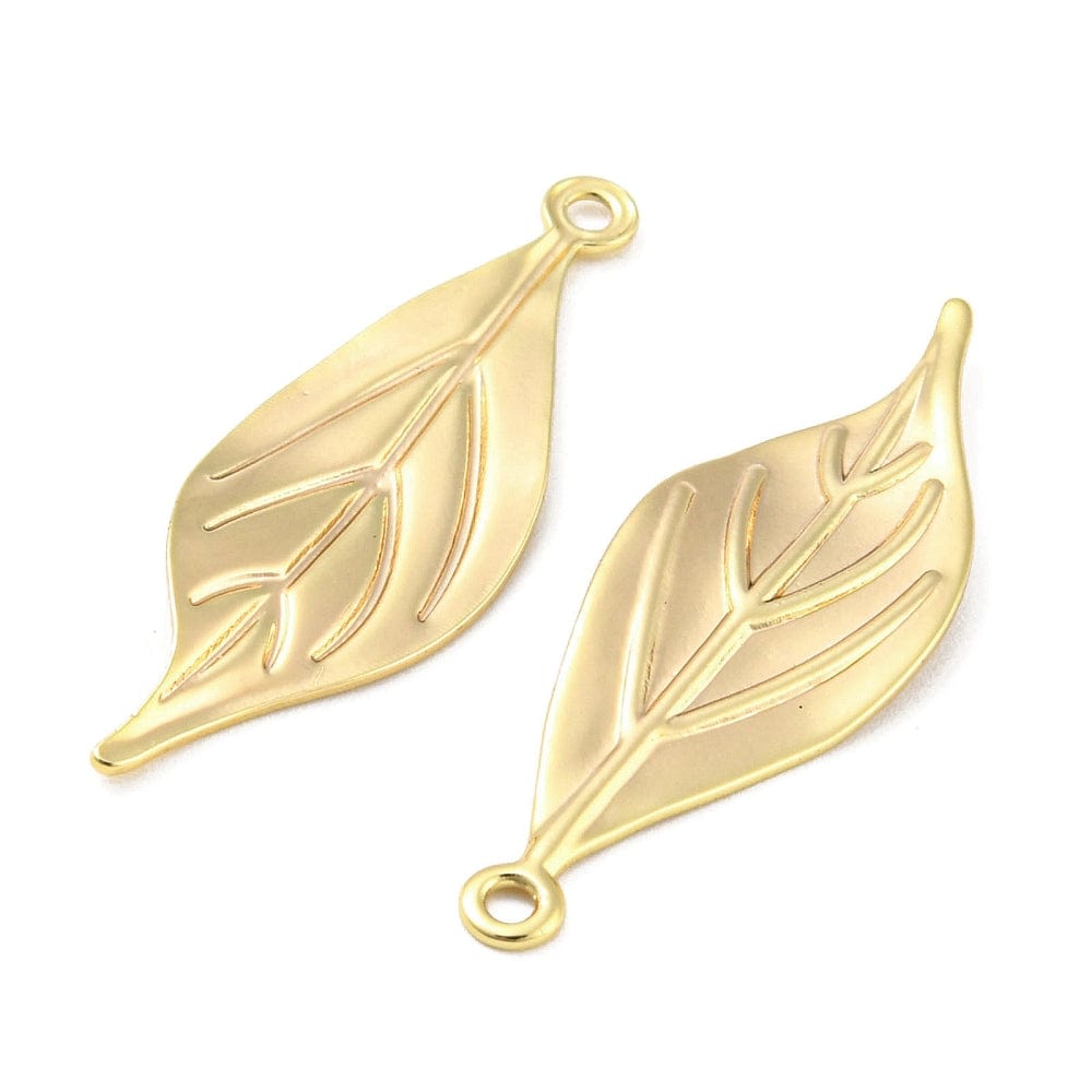 Blad Vedhæng, 18K Forgyldt, 30x10mm, 2 stk. - Uniq Perler - 112859