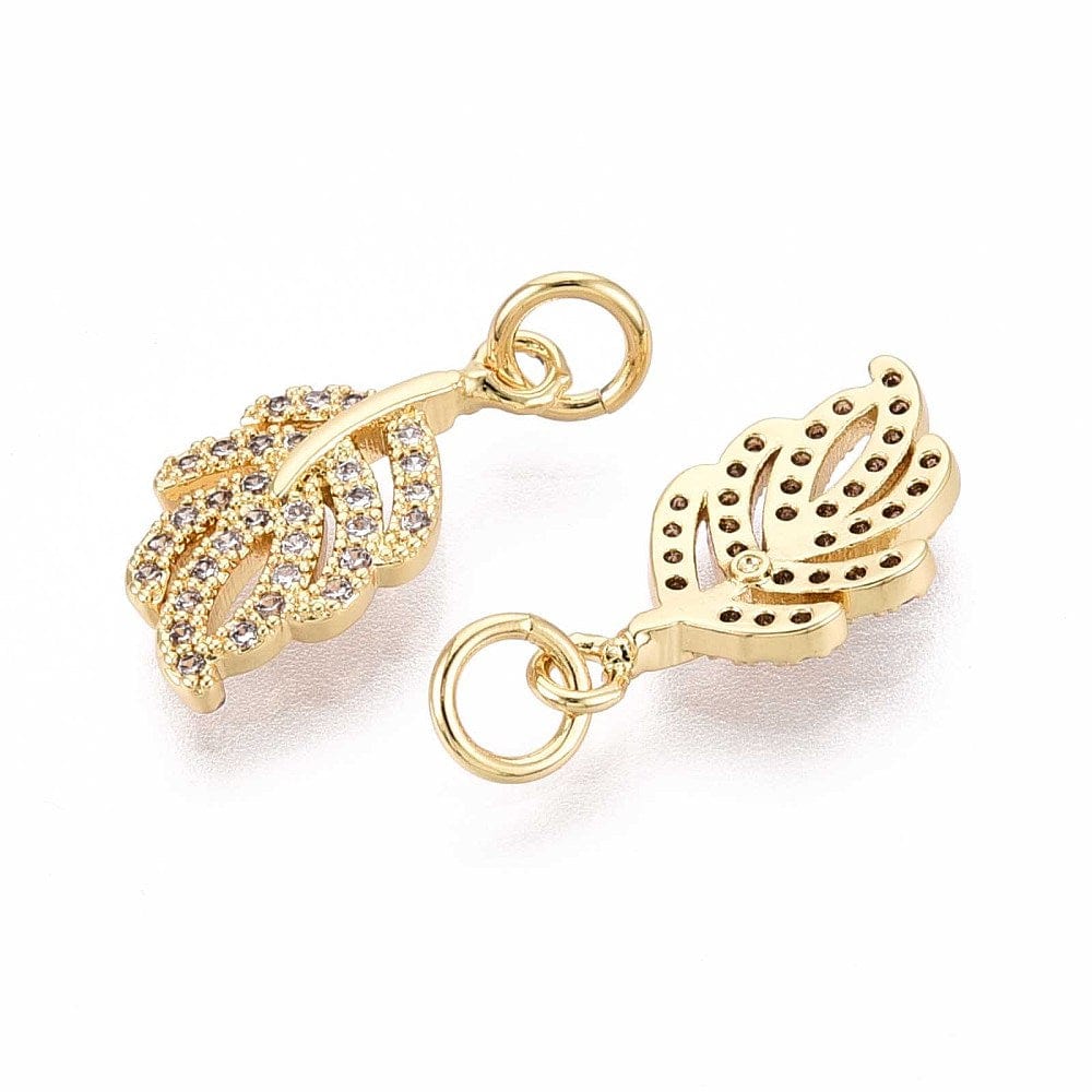 Blad Vedhæng Med Zirkonia - Forgyldt (17x9x2mm) - Uniq Perler - 115800