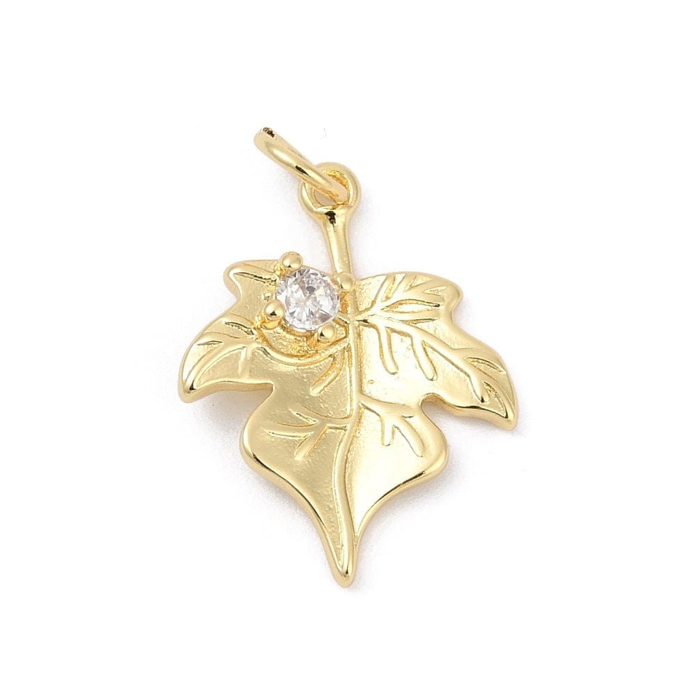 Blad Vedhæng Med Zirkonia Sten, 18K Forgyldt, (20x15,5mm) - Uniq Perler - 114713