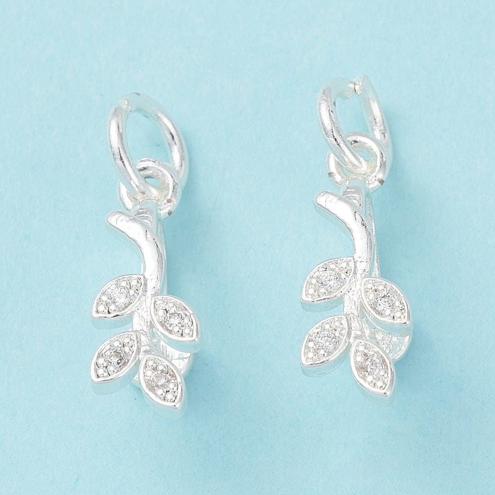 Blad Vedhæng med Zirkonia Sten - Langtidsholdbar Forsølvet (16x5,5x7mm) - Uniq Perler - 114279