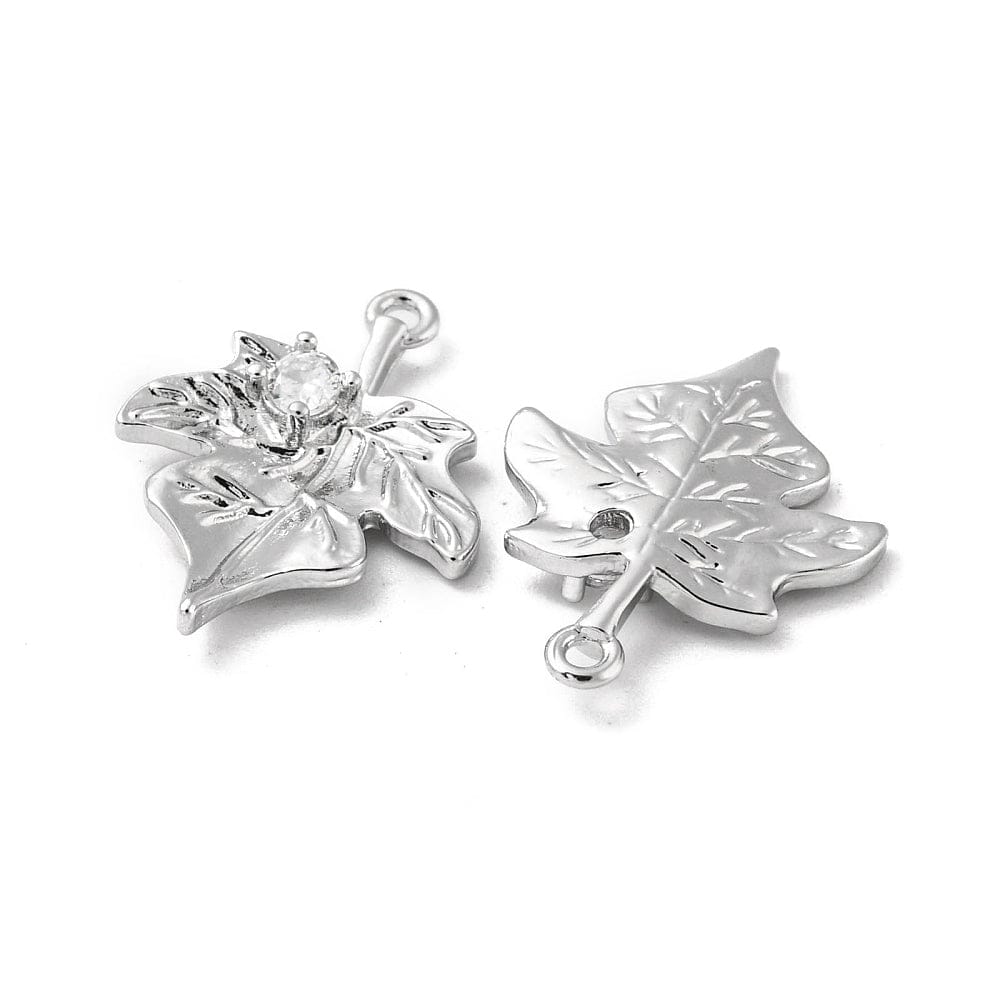 Blad Vedhæng Med Zirkonia Sten, Platinium, 20x15mm - Uniq Perler - 111968