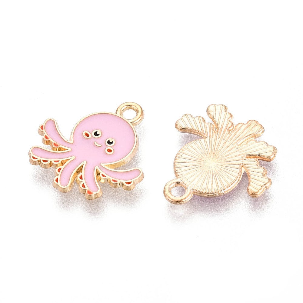 Blæksprutte Vedhæng - Med Pink Emalje (17,5x17x1mm) 6 stk - Uniq Perler - 115399