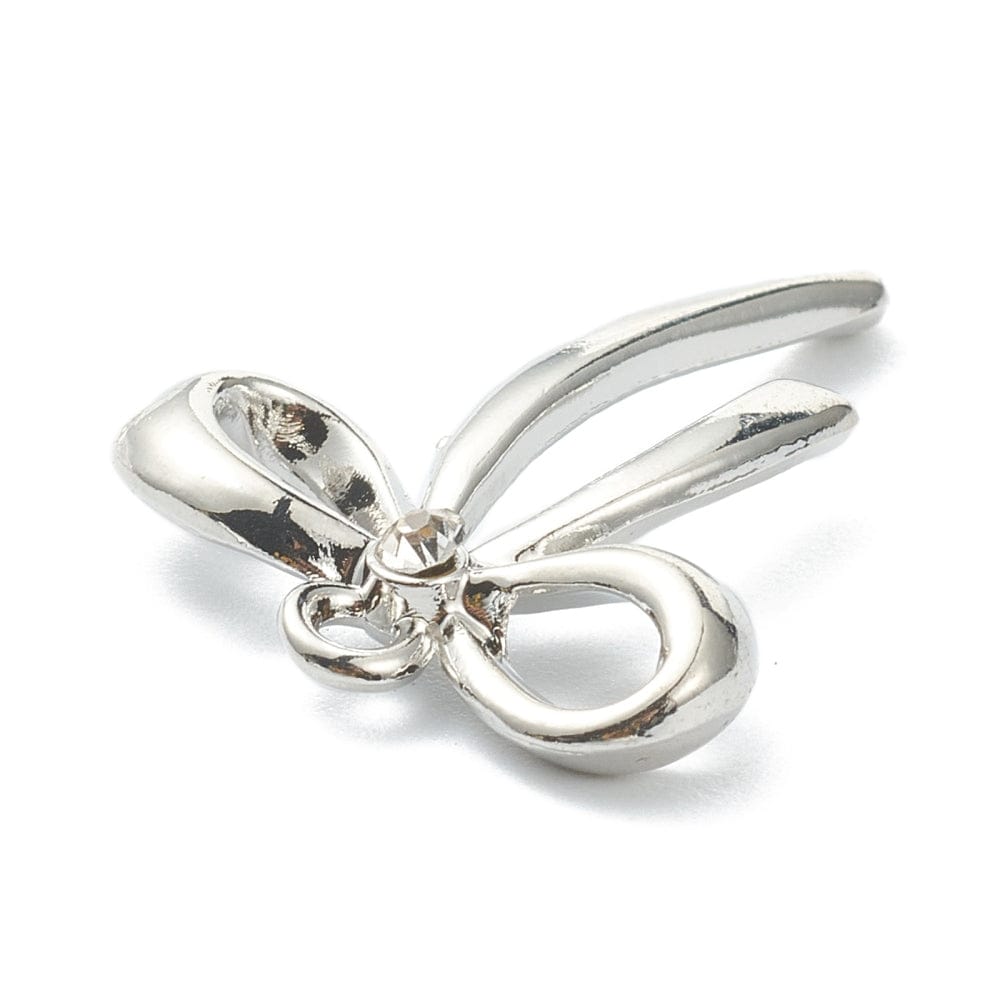 Blankt Sløjfe Vedhæng Med Rhinsten, Platiniums Farvet, 26x20mm - Uniq Perler - 111396