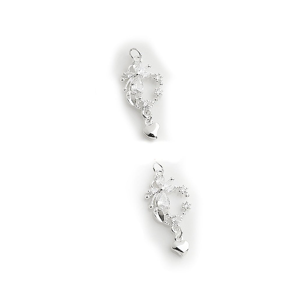 Blomst Vedhæng Med Hjerte – Platinbelagt Messing Med Zirkonia (30x14mm) - Uniq Perler - 122013