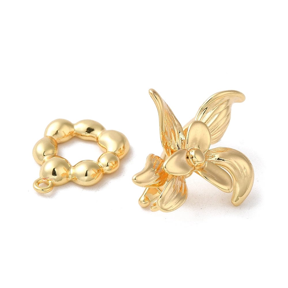 Blomster "Fold Over" Lås, 18K Langtidsholdbar Forgyldt, 25x20x11mm - Uniq Perler - 112264