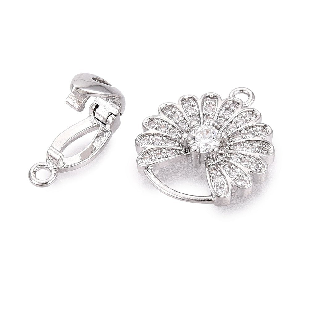 Blomster Foldelås Med Zirkonia – Platinbelagt Messing (27mm) - Uniq Perler - 121501