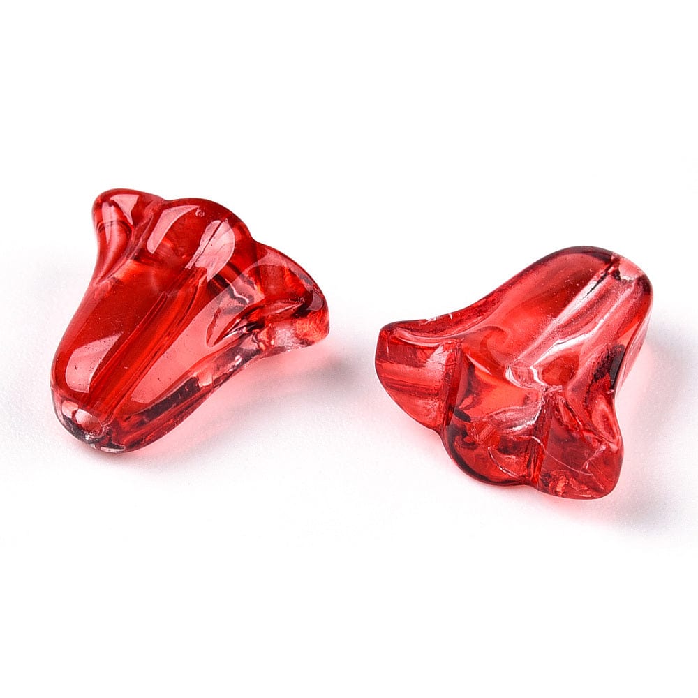 Blomster Glasperler - Rød (10x11x5,5mm) 10 Stk - Uniq Perler - 115878