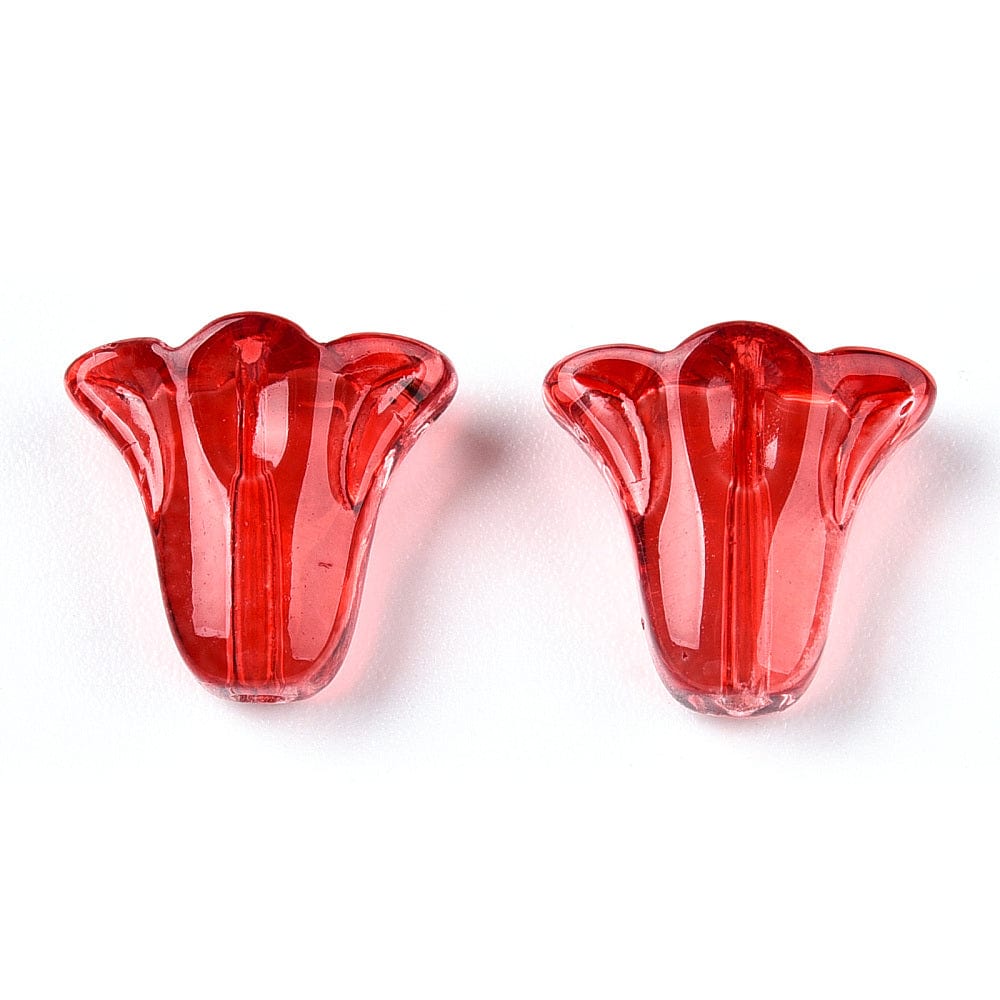 Blomster Glasperler - Rød (10x11x5,5mm) 10 Stk - Uniq Perler - 115878