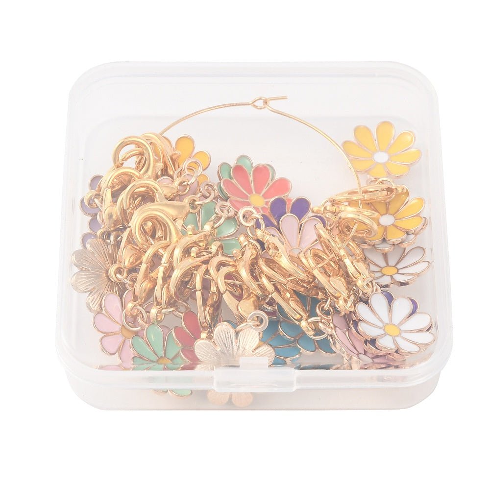 Blomster Maskemarkører – Farve Mix, Emalje Messing (3,4cm) 27 stk. - Uniq Perler - 119331