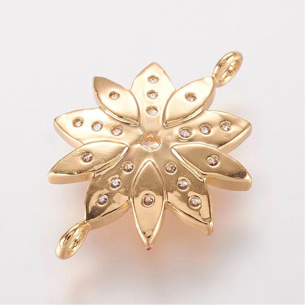 Blomster Mellemled Med Klare Zirkonia Sten, Forgyldt, (20x14mm) - Uniq Perler - 111280