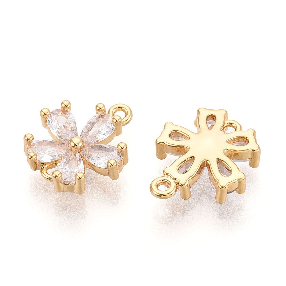 Blomster Mellemled med Kubiske Zirkonia – Langtidsholdbar 18K Forgyldt Messing (13,3x11,4mm) 2 stk. - Uniq Perler - 119699