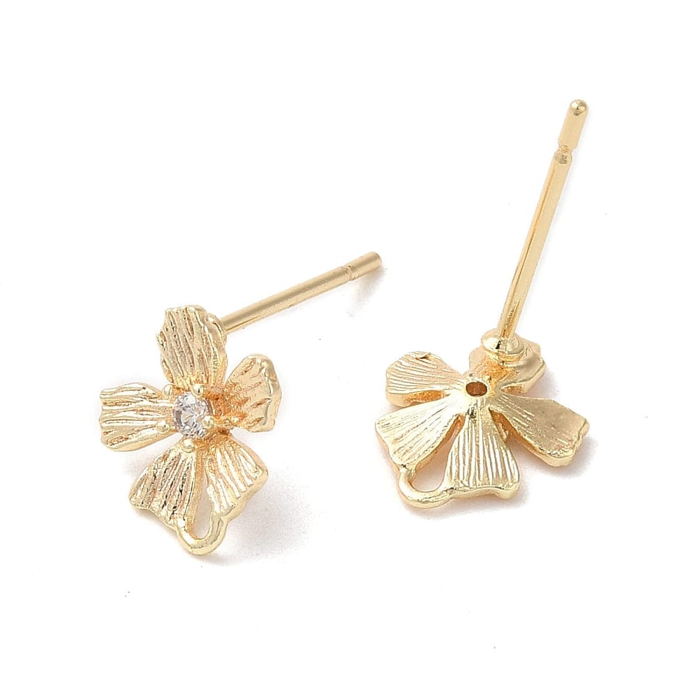 Blomster Ørestikkere Med Klar Zirkonia Sten, 18K Forgyldt, (9x7,8mm) - Uniq Perler - 1111490227