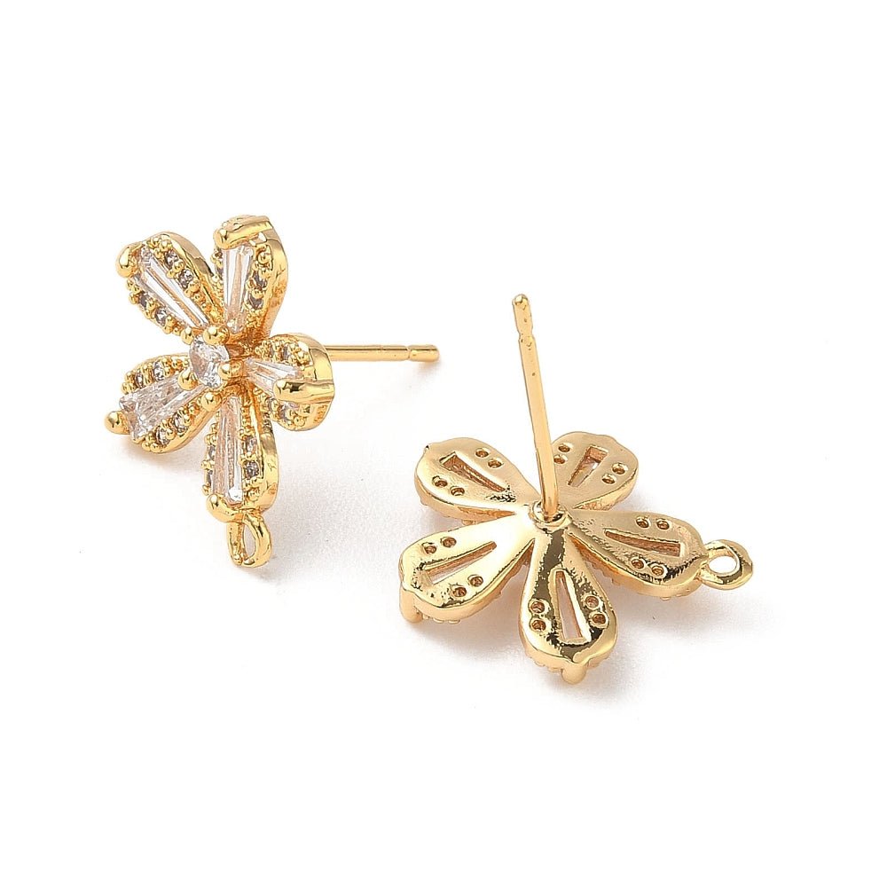 Flowers Ear studs with Zirconia stones - 18K Gold Plated (16.5x14.5mm) - Uniq Perler -