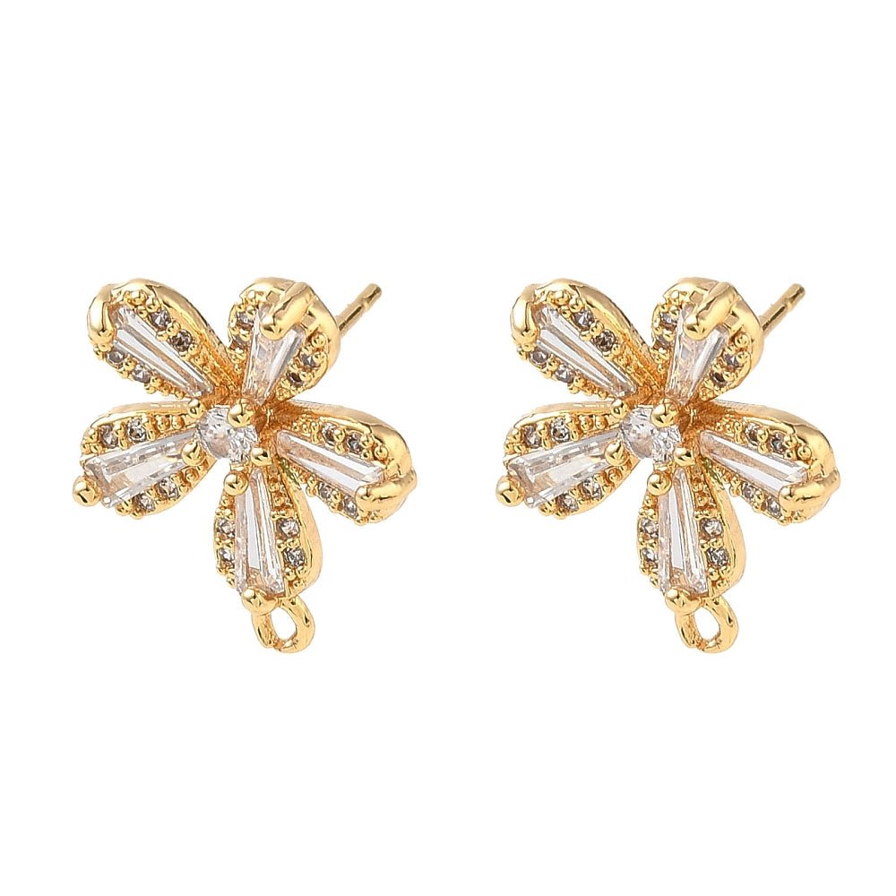 Flowers Ear studs with Zirconia stones - 18K Gold Plated (16.5x14.5mm) - Uniq Perler -