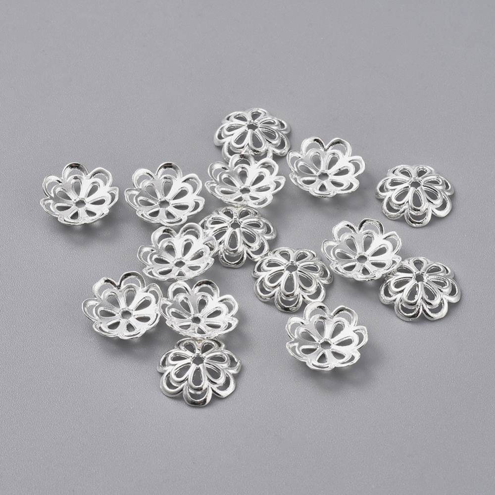 Blomster Perlehatte – Sølvbelagt Messing (14x4mm) 25 stk. - Uniq Perler - 124043
