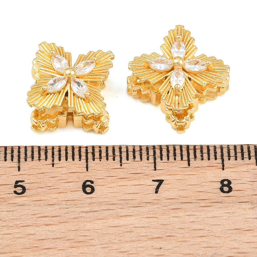 Blomster Perler Med Zirkonia – 18K Forgyldt Messing (15,5x15,5x9mm) - Uniq Perler - 123463