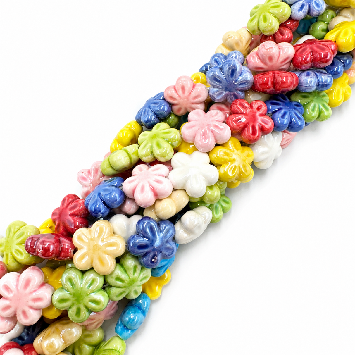 Blomster Porcelænsperler – Blank Glaseret, Farve Mix (17,5x17x8,5mm) - Uniq Perler - 122804