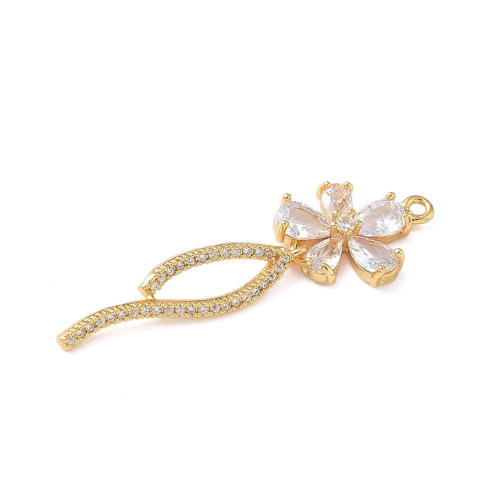 Blomster Vedhæng – 18K Forgyldt med Zirkonia (41x12.5x4mm) - Uniq Perler -