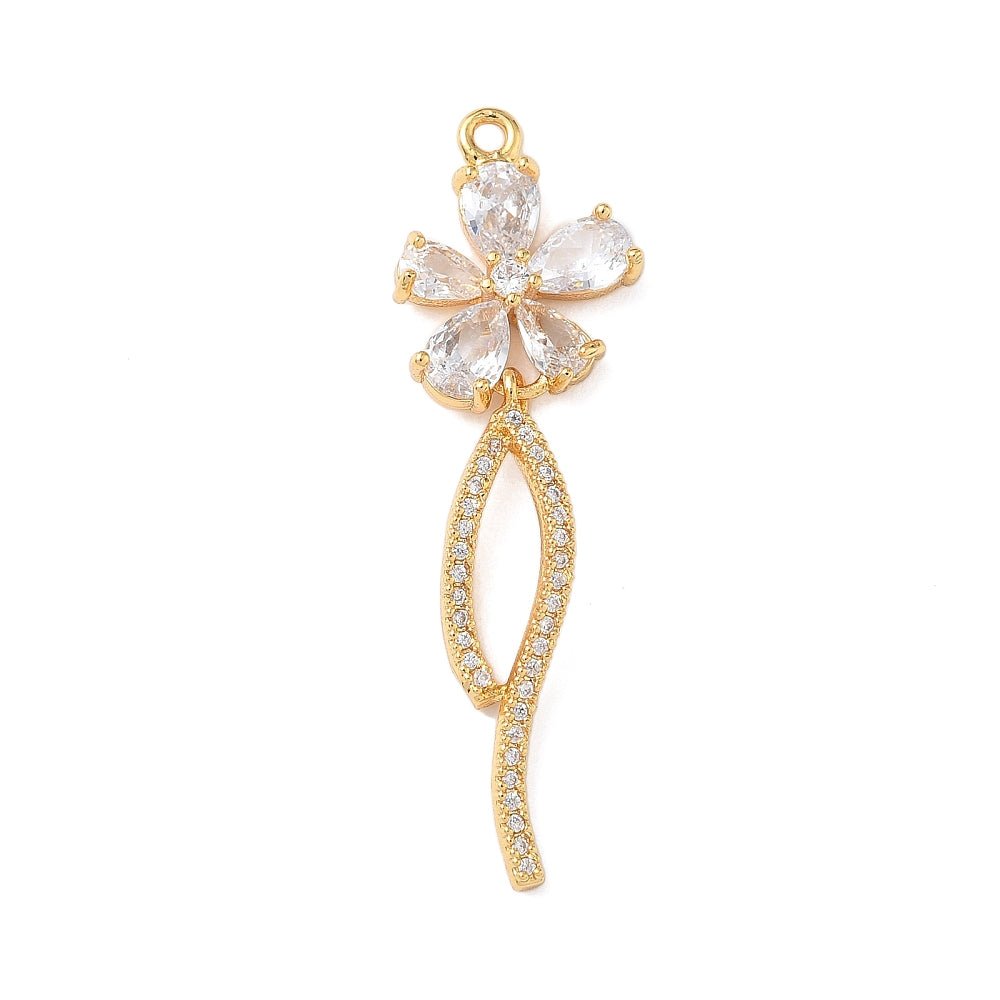 Blomster Vedhæng – 18K Forgyldt med Zirkonia (41x12.5x4mm) - Uniq Perler -