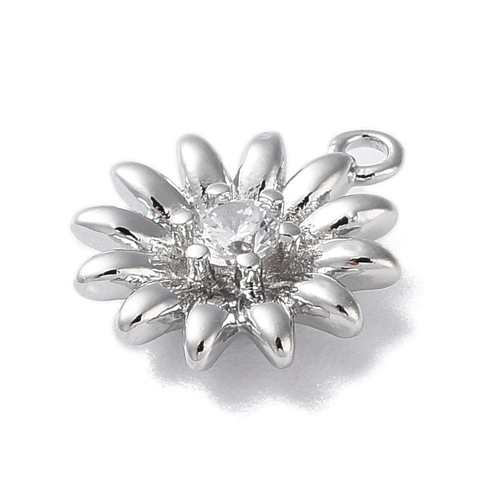 Blomster Vedhæng Med Klar Zirkonia Sten, Platin Belagt, (11x9,5mm) - Uniq Perler - 112266