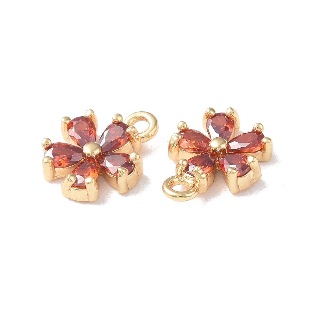 Blomster Vedhæng Med Rød/Orange Zirkonia Sten, 18K Forgyldt, 10x7,5mm - Uniq Perler - 111736