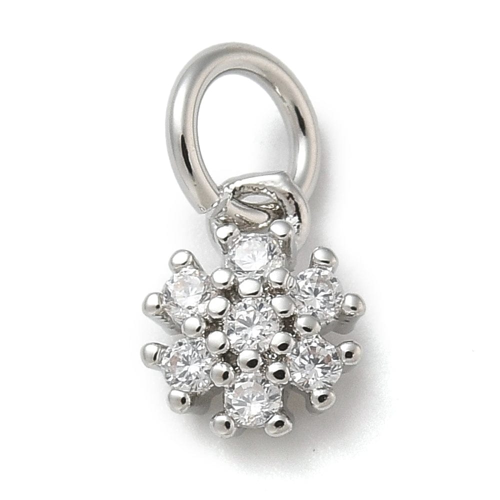 Blomster Vedhæng Med Zirkonia, Langtidsholdbar Platin Belagt Messing, 7,5x5,5mm - Uniq Perler - 114107