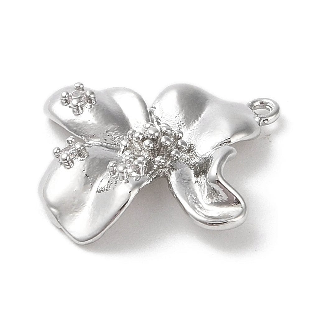 Blomster Vedhæng Med Zirkonia, Platin Belagt Messing, (18,5x19mm) - Uniq Perler - 114709