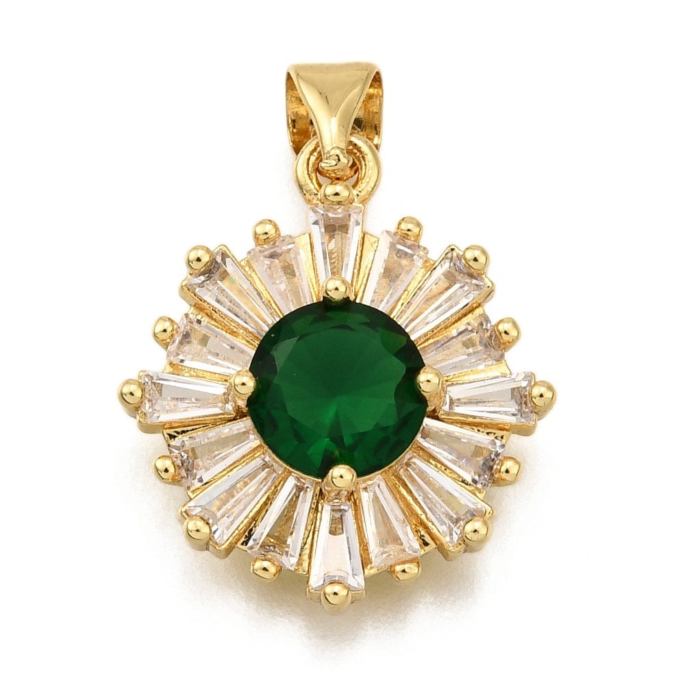 Blomster Vedhæng Med Zirkonia Sten, 18K Langtidsholdbar Forgyldt, 16x19mm - Uniq Perler - 114767