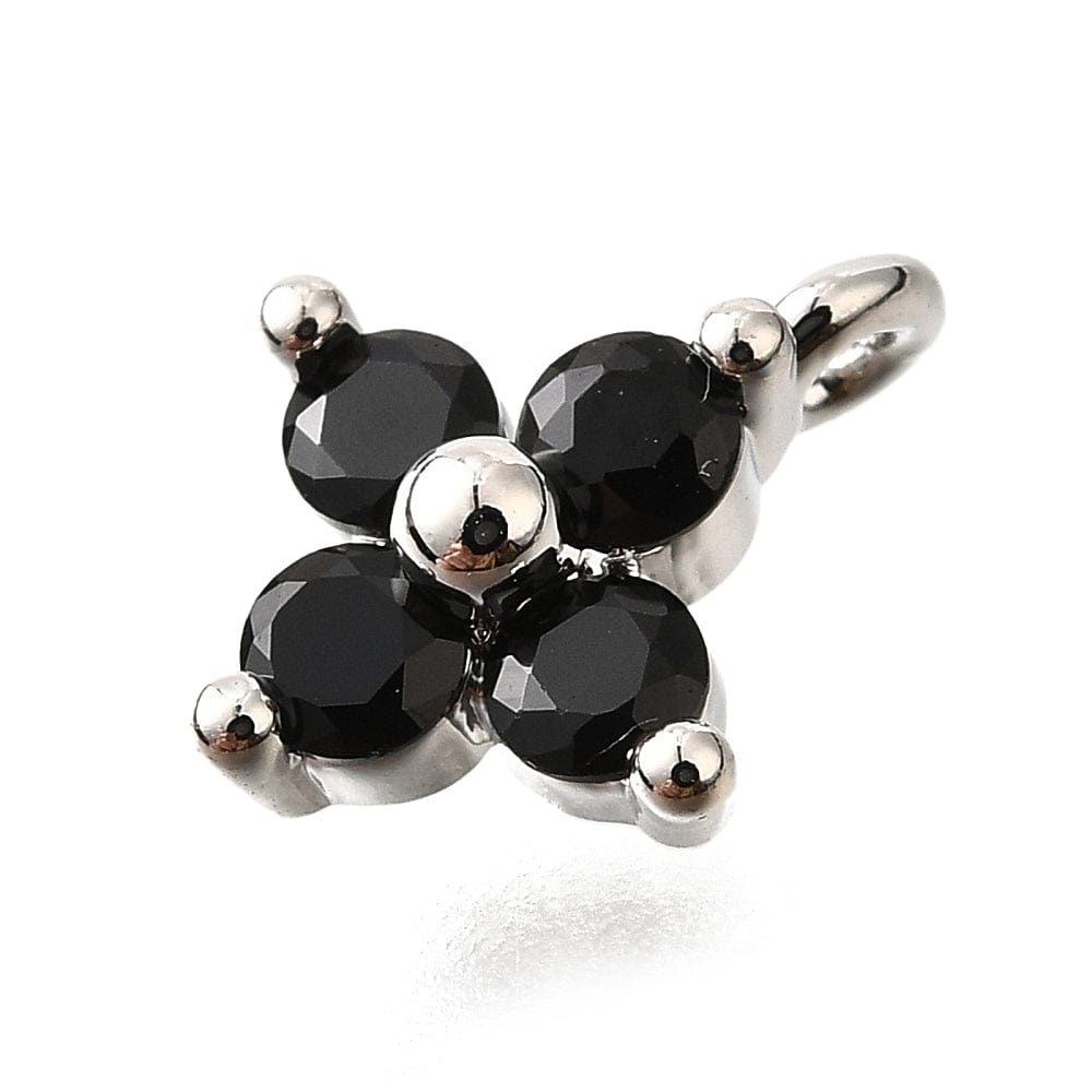 Blomster Vedhæng Med Zirkonia Sten - Sort, Platin (10x8mm) - Uniq Perler - 116138