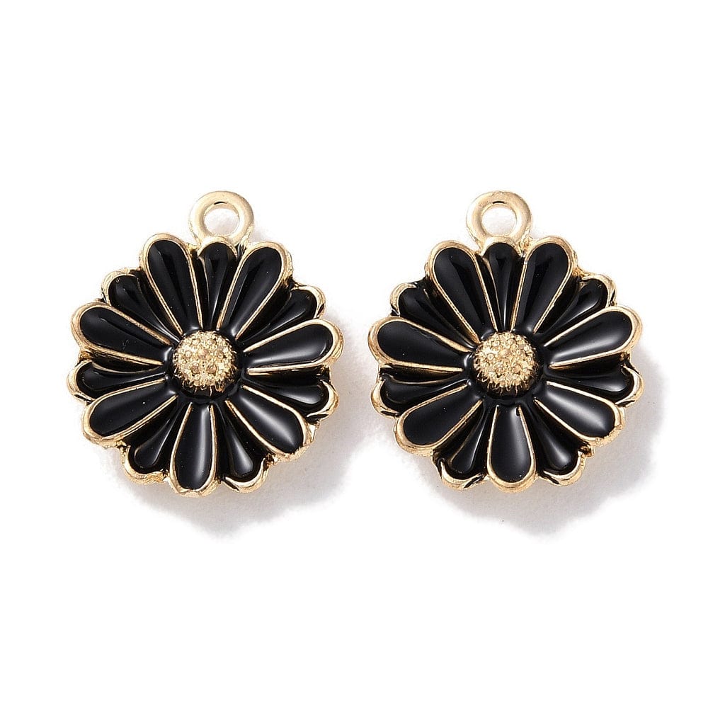 Blomster Vedhæng – Sort, Forgyldt (13x15,5x3,5mm) 8 stk. - Uniq Perler - 389484
