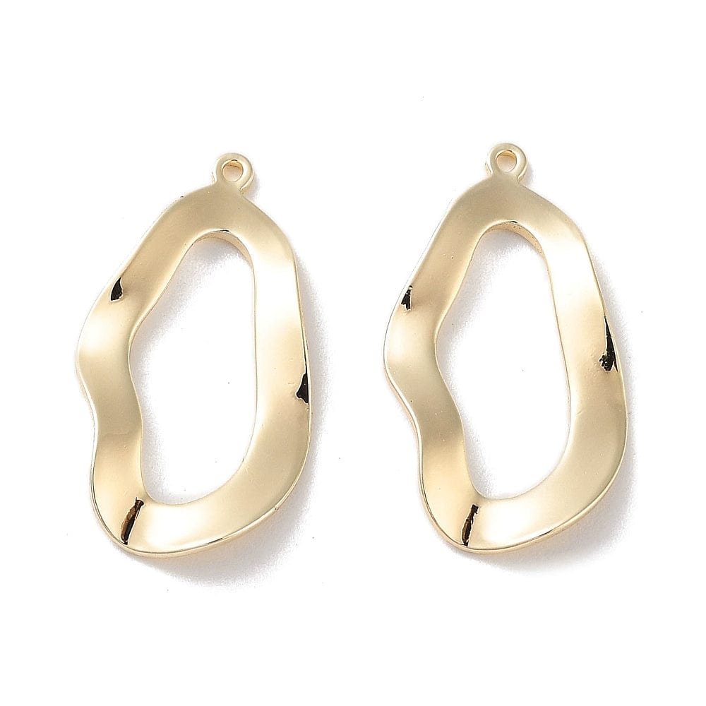 Bølget Ovalt Vedhæng, 18K Forgyldning, 21x11mm, 2 stk. - Uniq Perler - 112711