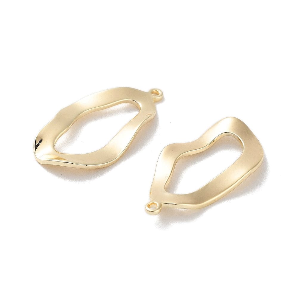 Bølget Ovalt Vedhæng, 18K Forgyldning, 21x11mm, 2 stk. - Uniq Perler - 112711