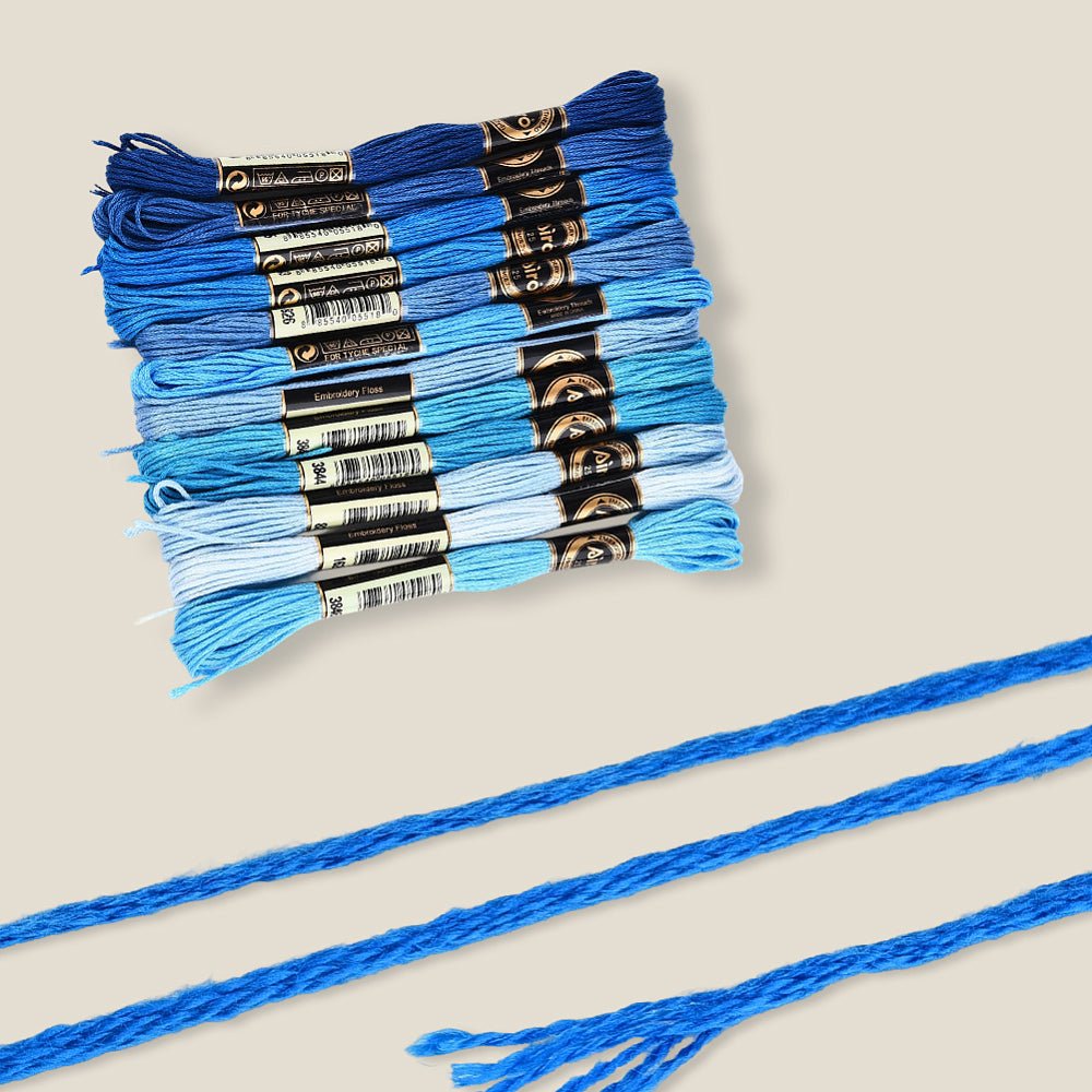 Broderigarn – Blå Gradient, Polyester (0,5mm) 12 Dukker, 8m - Uniq Perler - 126186