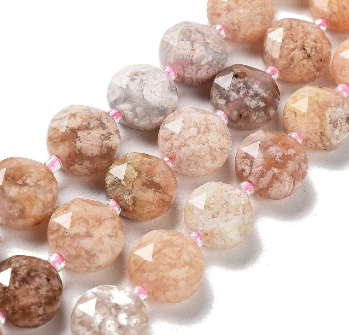 Cherry Blossom Agat – Facetterede, Coin (12x6mm) - Uniq Perler - 116541
