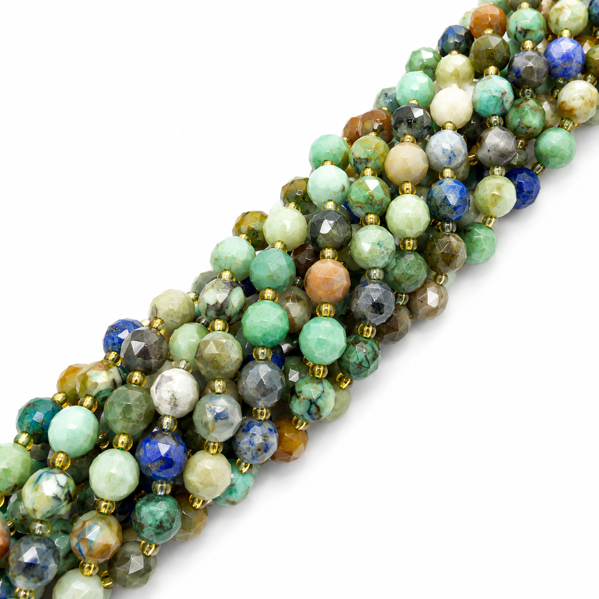 Chrysocolla Og Lapis Lazuli Perler – Facetteret, Rund (8mm) - Uniq Perler - 125140, 76606747567813429304199284