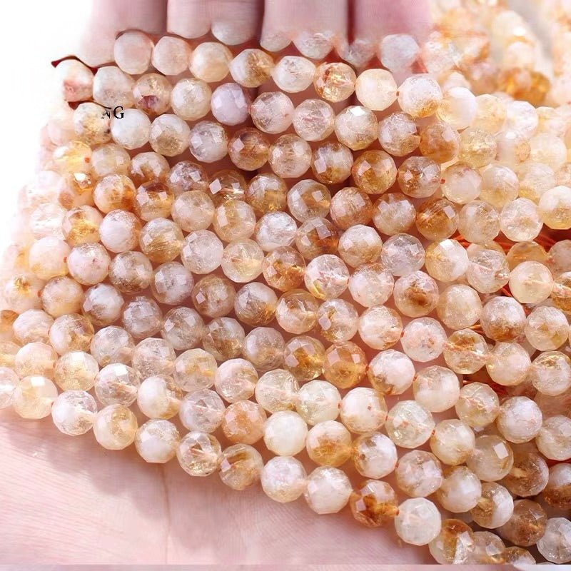 Citrin Perler – Facetteret Rund (8mm) - Uniq Perler - 117995