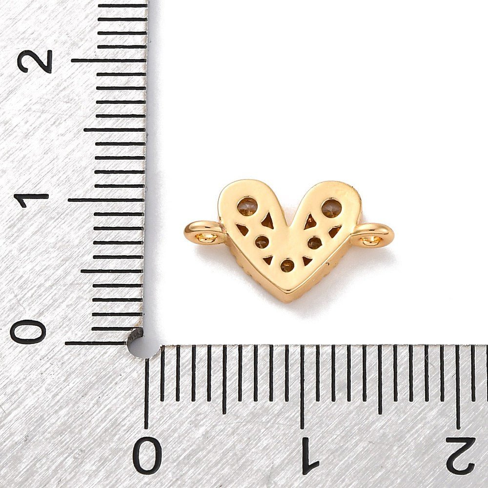 Connector/Mellemled Hjerte med Zirkonia – 18K Langtidsholdbar Forgyldning(13.5mm) 2 stk. - Uniq Perler - 122138
