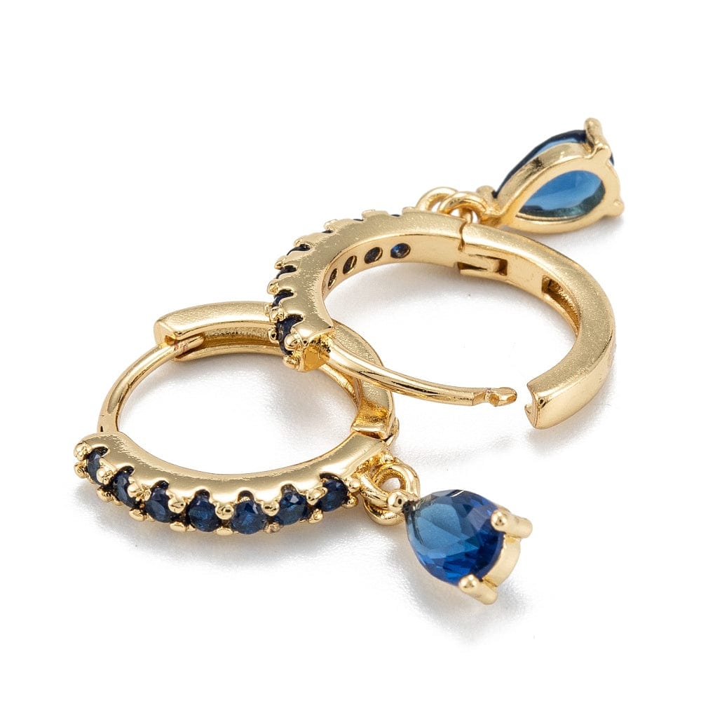 Creoler Med Blå Zirkonia Dråbe - Forgyldt (22,5x14,5mm) - Uniq Perler - 115863