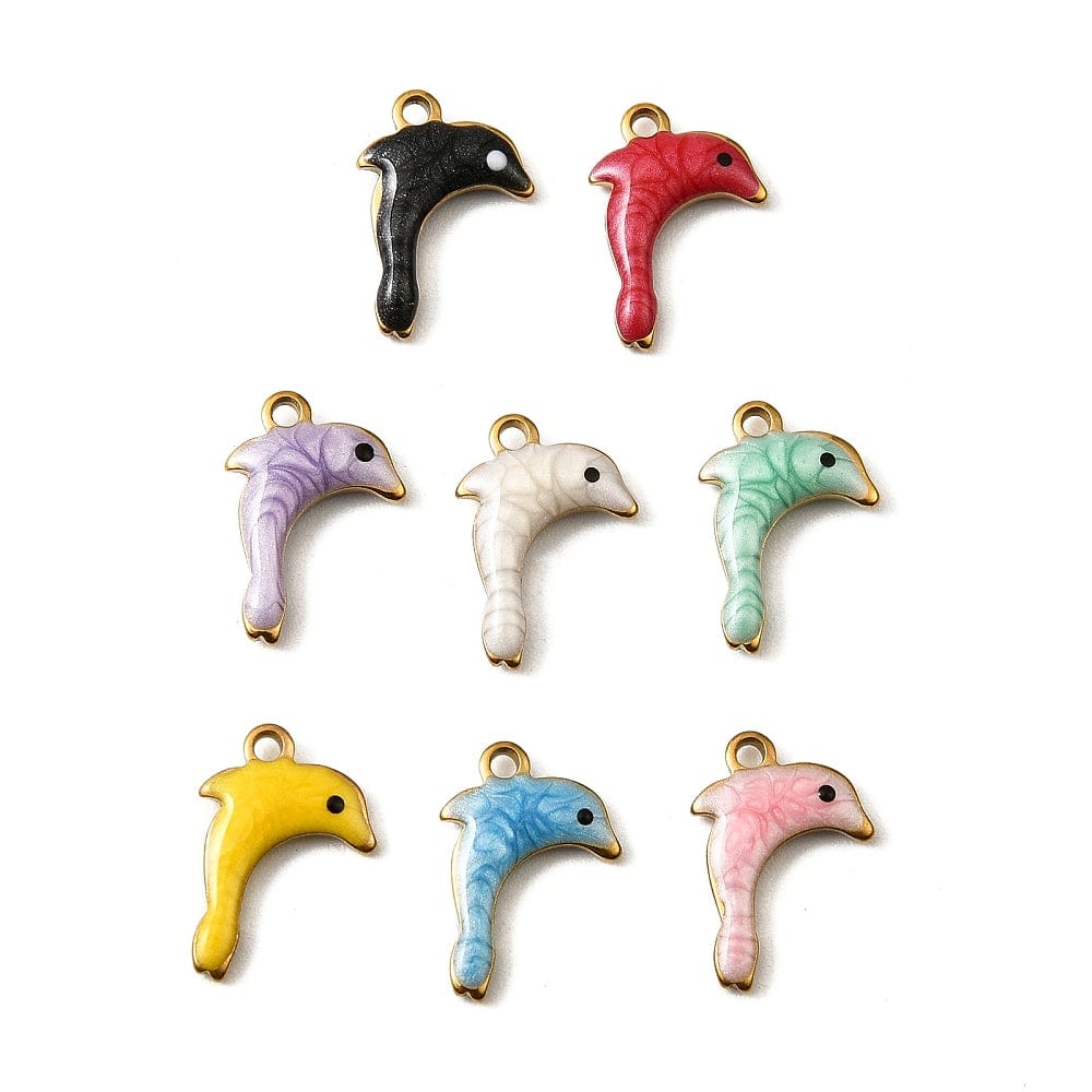 Delfin Vedhæng – Mixede Farver, Forgyldt (9x12x2mm) 8 stk - Uniq Perler - 115734