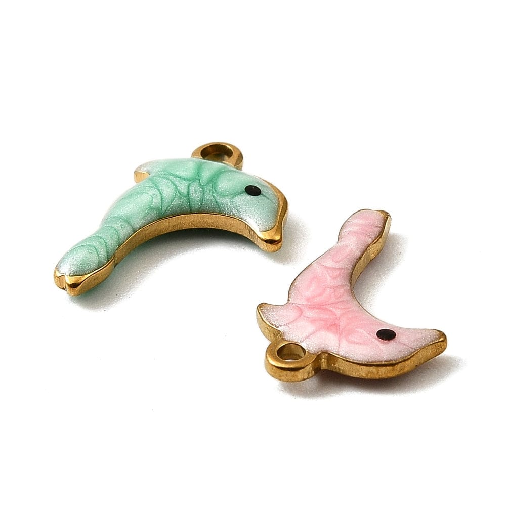 Delfin Vedhæng – Mixede Farver, Forgyldt (9x12x2mm) 8 stk - Uniq Perler - 115734
