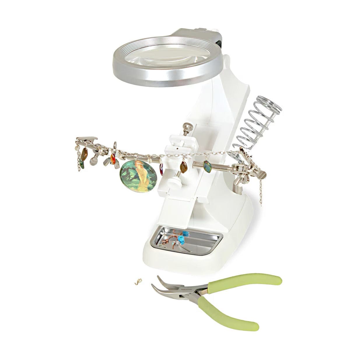 Den 3. Hånd Med Lup, LED Lys og Værktøjsholder (85x210x170mm) - Uniq Perler - 115581