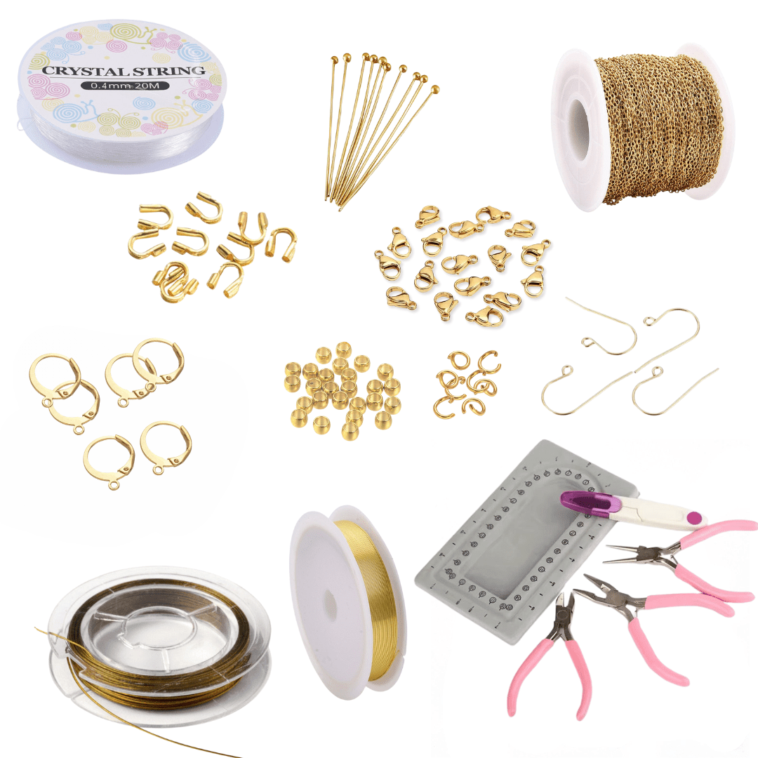 Det Vandfaste DIY Smykkesæt Med Forgyldte Smykkedele - Uniq Perler - 836392