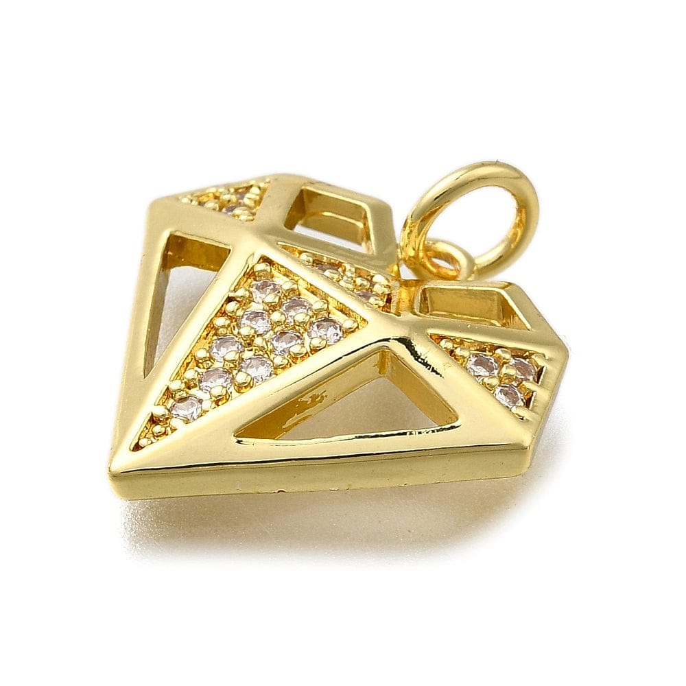 Diamant Vedhæng Med Zirkonia Sten, Langtidsholdbar Forgyldt, 18x17mm - Uniq Perler - 033798