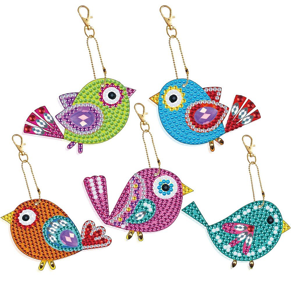 Diamond Painting Nøglering DIY-Sæt – Fuglemotiv (5 stk.) - Uniq Perler - 123440